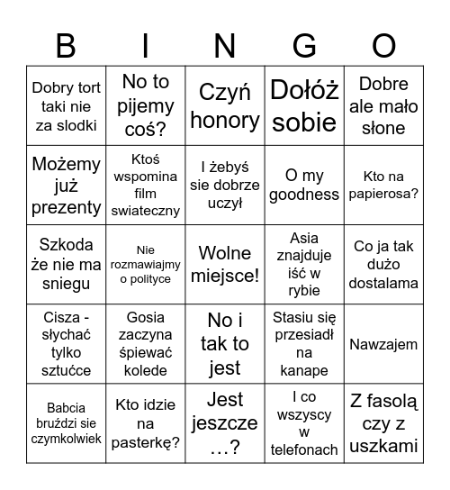 Wigilijne Bingo Card