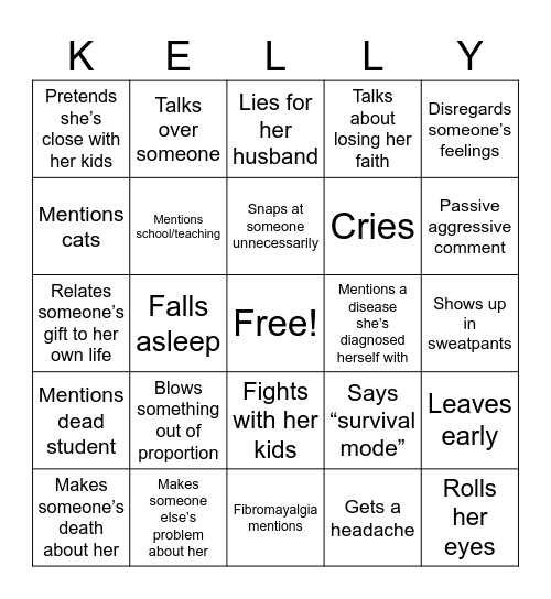 Messy Kelly Christmas Bingo Card