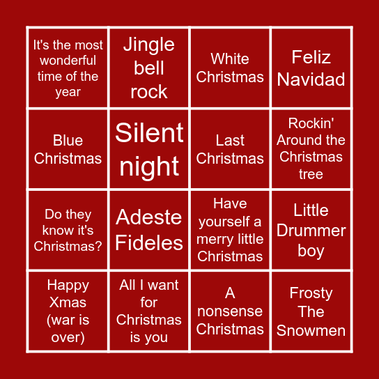 Kerstliedjes Bingo Card