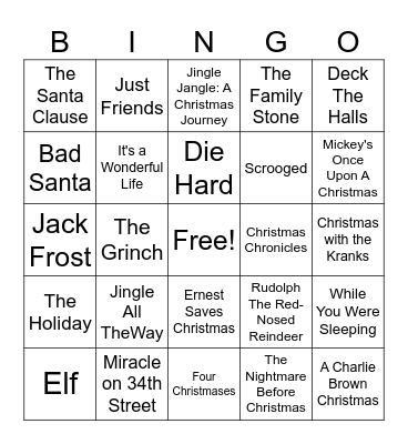 Christmas Movies Bingo Card