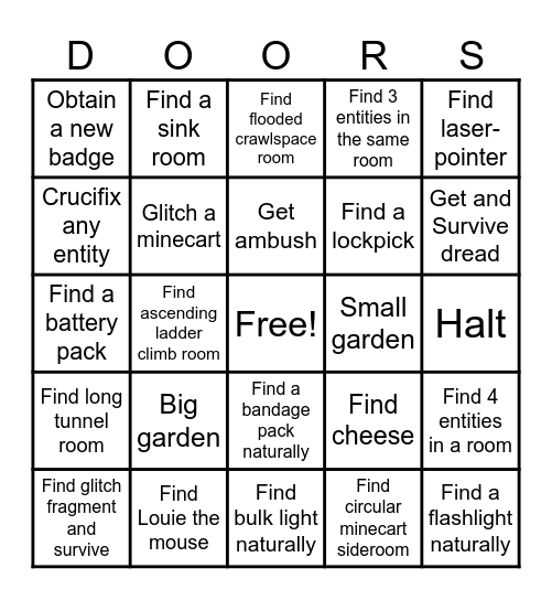 DOORS MINES BINGO BOARD Bingo Card