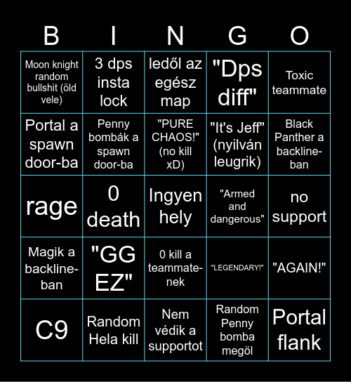 Marvel Rivals Bingo Card