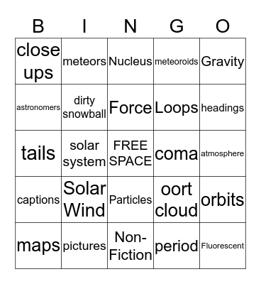 "Visitors From Space" Bingo Card