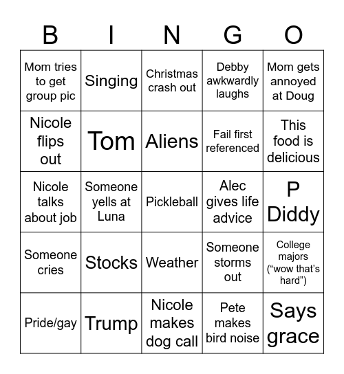 Aquillo Christmas 2024 Bingo Card