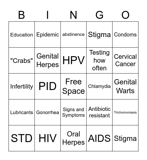 STD's Bingo Card