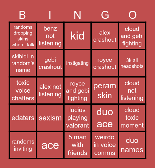 valorant Bingo Card