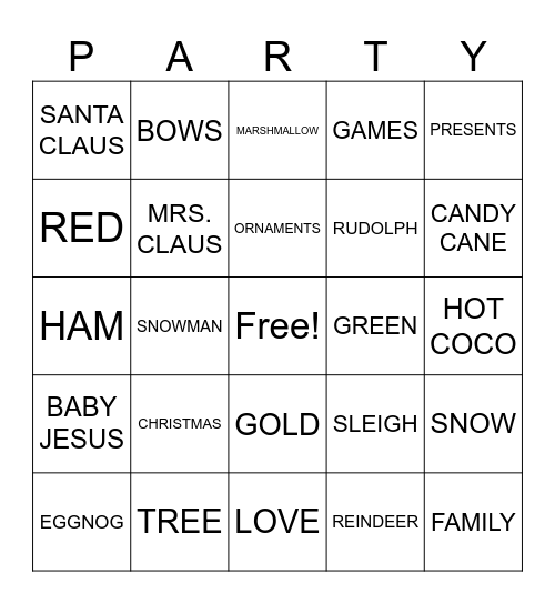 CHRISTMAS BINGO! Bingo Card