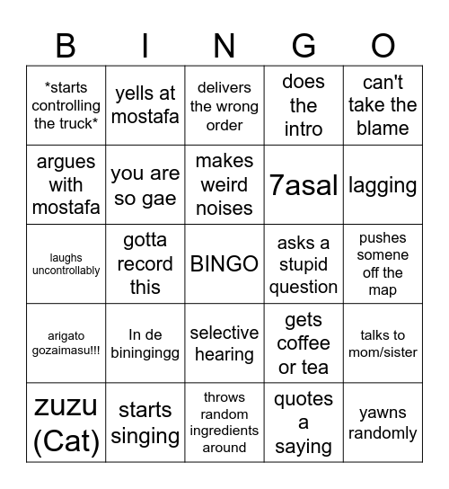 Yehia's Bingo Card