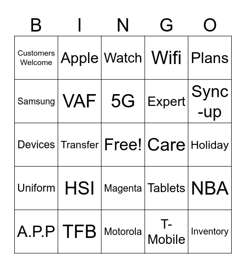 T-Mobile Bingo Card