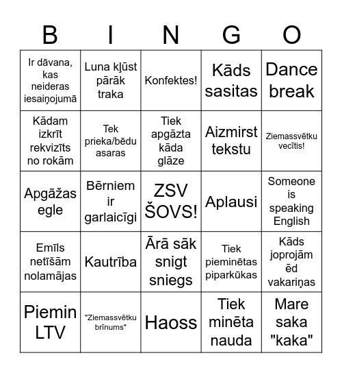 ZVS VAKARA ŠOVS Bingo Card