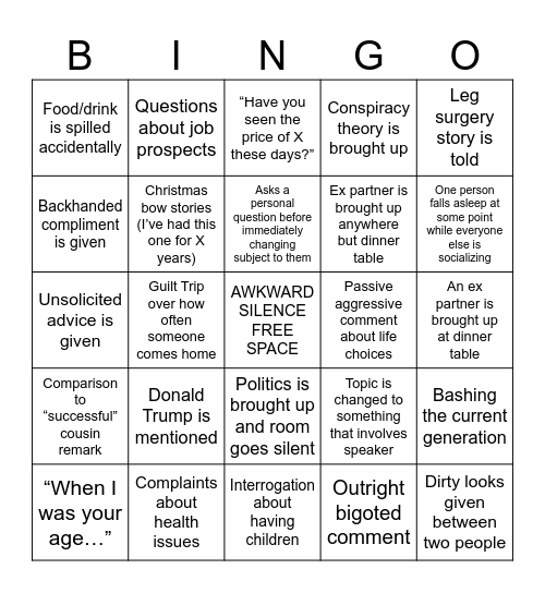 Family Christmas Bingo Card