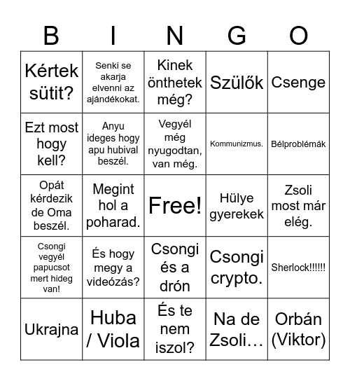 Családi cucc Bingo Card