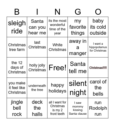 Christmas song bingo Card