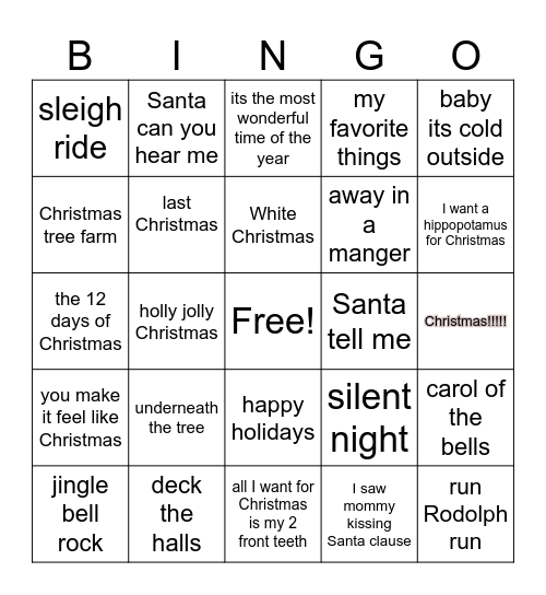 Christmas song bingo Card