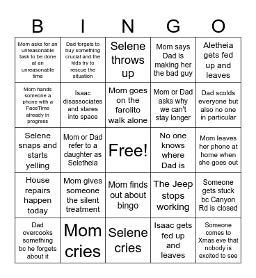 Preston Xmas Bingo Card