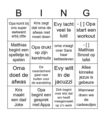 Kerst Bingo Card