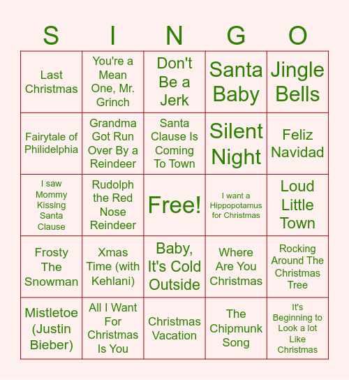 Christmas Singo Bingo Card