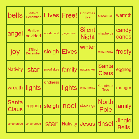 CHRISTMAS BINGO! Bingo Card