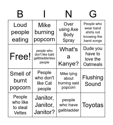 Things that annoy Dave Bingo Card