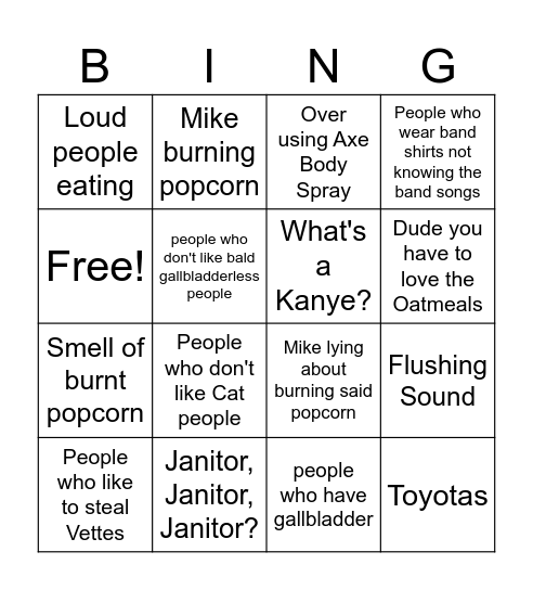 Things that annoy Dave Bingo Card