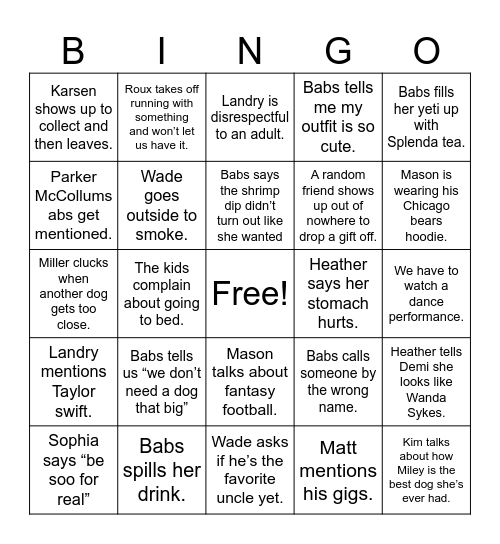 Christmas Eve Bingo Card