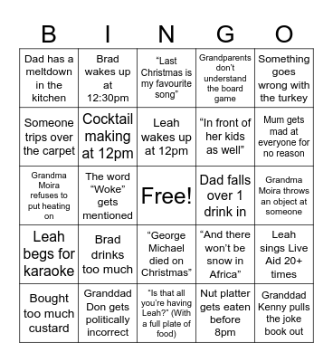 Fox Family Christmas Bingo Card