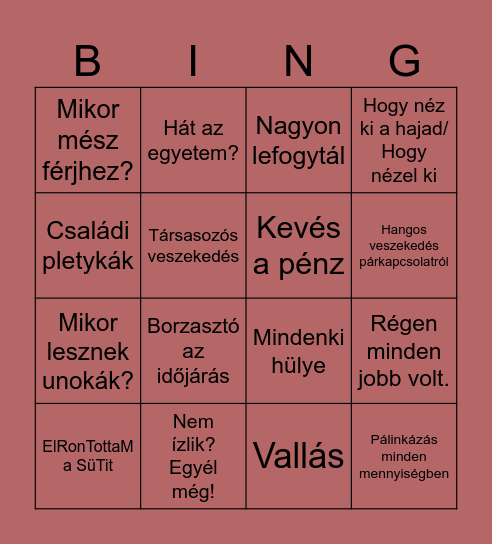 KaRÁcsoNy Bingo Card