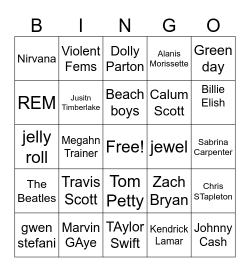 Music Bingo Card