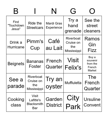 New Orleans Bingo Card