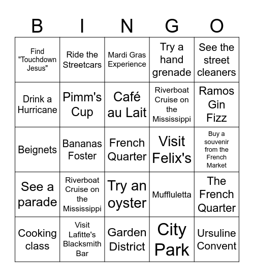 New Orleans Bingo Card