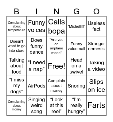 Dads vacation Bingo Card