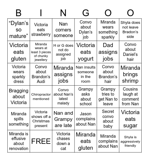 White Family Christmas Bingo Card