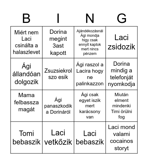 Karácsonyi bingo Card