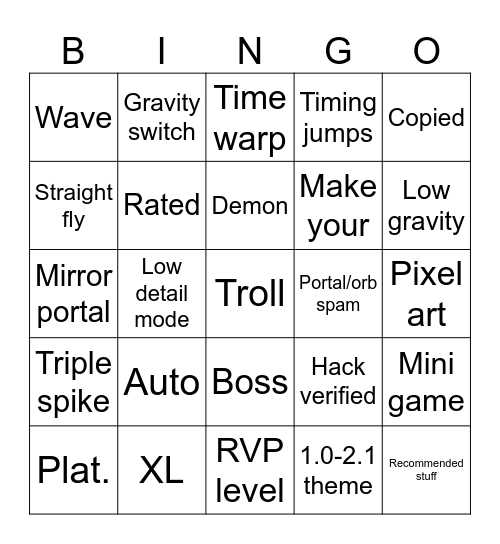 Geometry dash recent tab 2.2 Bingo Card