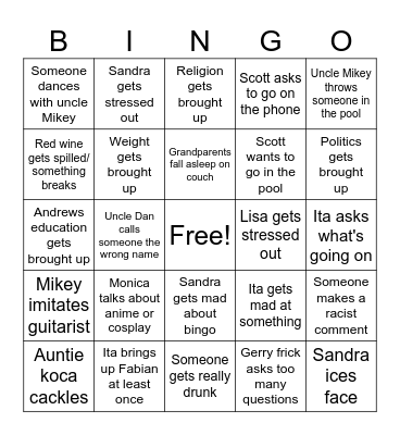 Family Bingo Card