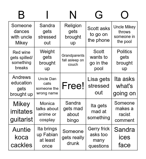 Family Bingo Card