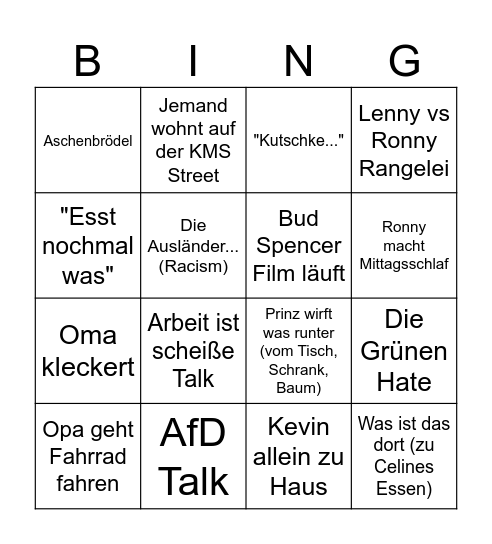 Family Bingo Card