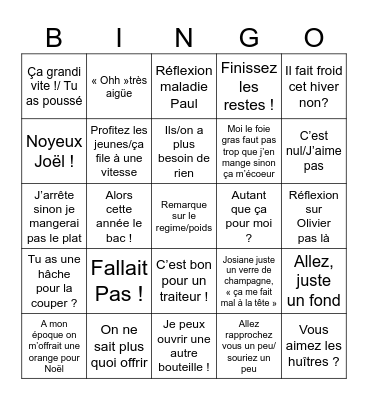 Noël Bingo Card