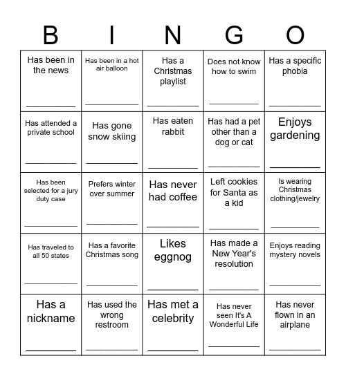 Christmas Bingo Card
