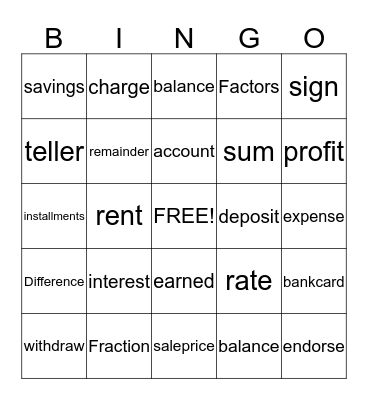 math words Bingo Card