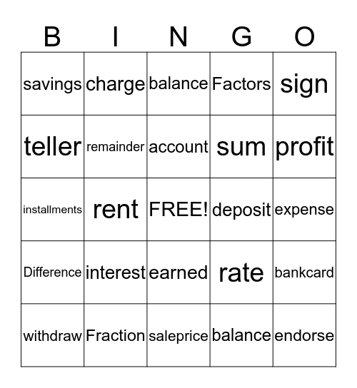 math words Bingo Card
