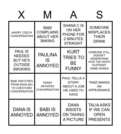 DYSFUNCTIONAL KABOUREK FAMILY BINGO Card