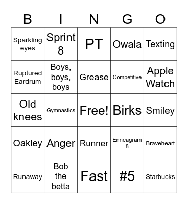 ARJ Bingo Card