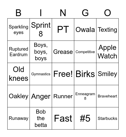 ARJ Bingo Card