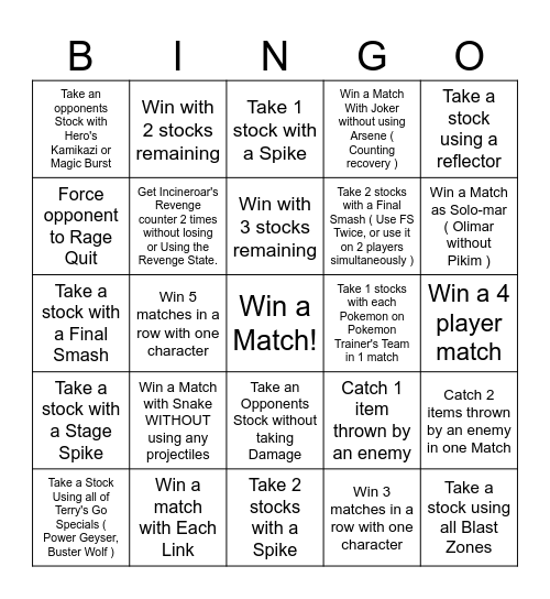 Smash Speed Run Bingo Card