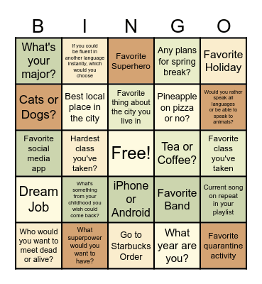 Icebreaker! Bingo Card