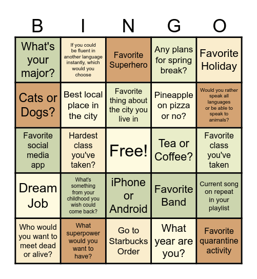 Icebreaker! Bingo Card