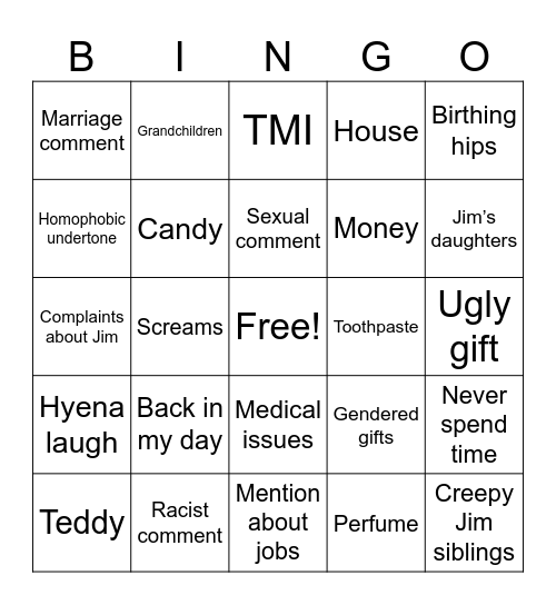 Mom Bingo Card