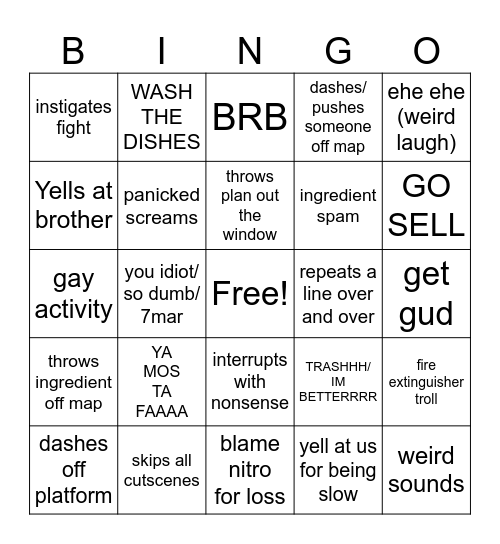 Xeno Bingo Card