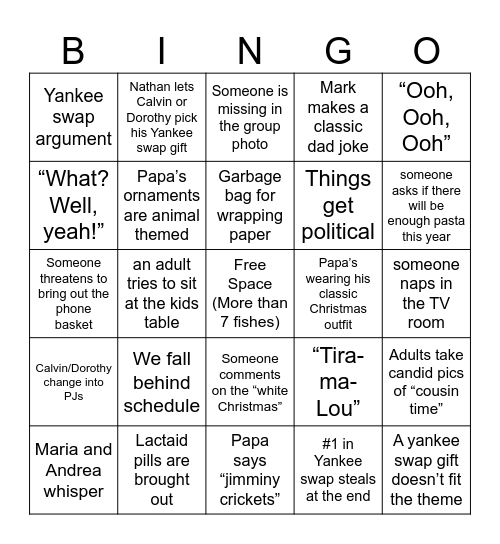 Maio Bingo Christmas Eve 2024 Bingo Card